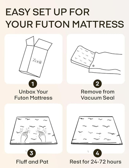 ZonLi Japanese Floor Futon Mattress Twin Size 75"x 39", 100% Cotton Cover 4'' - Image 8