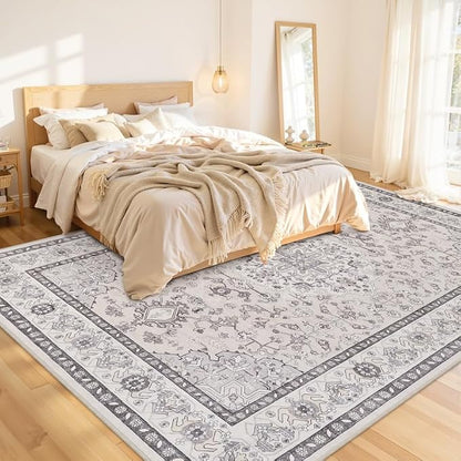 Area Rugs 9x12 Living Room: Bedroom Washable Carpet Beige & Grey | Large - Image 2