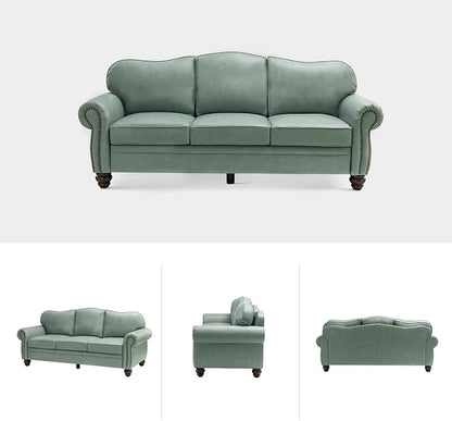81" Genuine Leather Sofa, Classic 3-Seater Couchs - Image 6