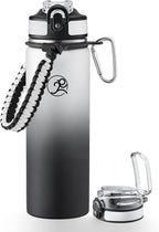 GOSWAG Insulated Sports Water Bottle, 24oz 2 Lids(with Straw/No Straw), Stainless Steel Water Bottles with Paracord Handle, Insulated Bottle with Double-Wall Vacuum Insulation