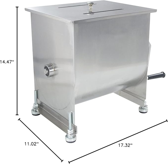 CMI Commercial Tilting Mixer Stainless Steel Manual Meat Mixers with Lid, 20Lb/10L Tilt Tank,(Mixing Maximum 15Lb for Meat),Sausage Mixer Machine Meat Processing Equipment