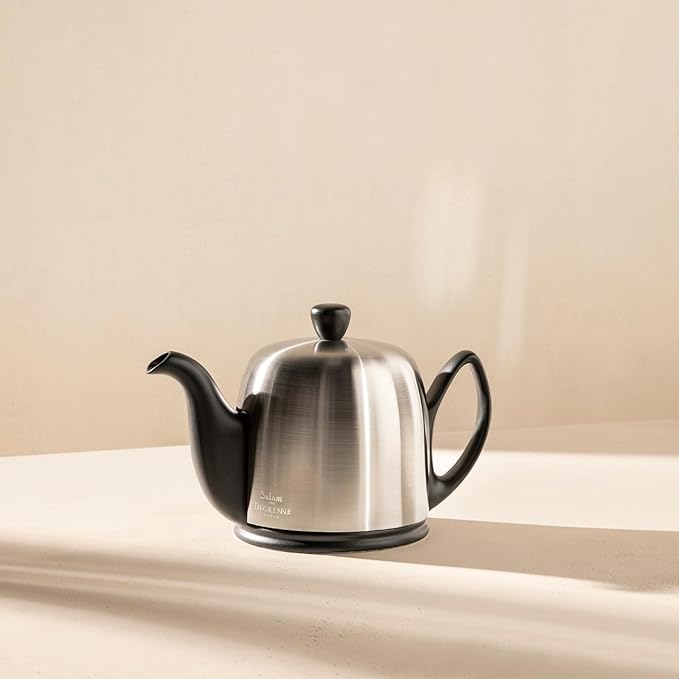 Salam Luxury French Tea Pot - Porcelain Teapot with Bronze Aluminum Cover, Ceramic Tea Kettle for Loose Tea, Removable Infuser, 4 Cup Capacity, 24oz - Bronze