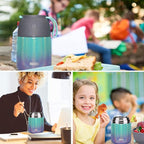 Insulated Thermo Food Jar for Hot & Cold Food for Kids Adult, 17&24 oz Soup Thermal Hot Food Containers for Lunch, Triple Layer Insulation Stainless Steel Food Jar with Spoon(2 Pack Rainbow)