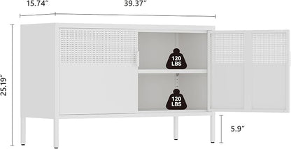 Metal Storage Cabinet, 2 Door TV Stand, Metal Mesh Accent Cabinet, Magnetic - Image 3