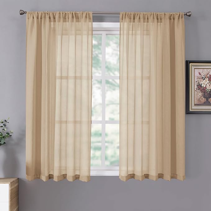 Tollpiz Short Sheer Curtain Linen Textured Bedroom Curtains Sheer Light by Tollpiz