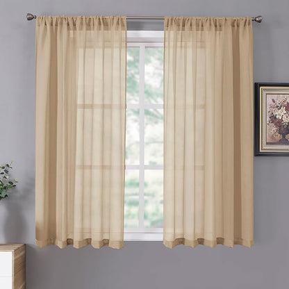 Tollpiz Short Sheer Curtains Living Room Linen Textured Curtain Sheers Light by Tollpiz