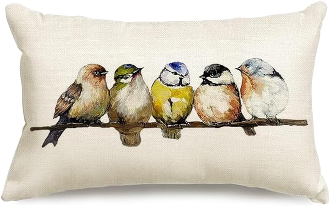 RABUSOFA Watercolor Birds Pillows Decorative Throw Pillows 12x20, Hand-Painted by RABUSOFA
