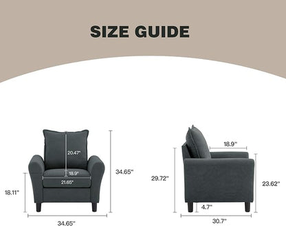 Mid-Century Accent Chairs Set of 2, Modern Linen Fabric Armchair - Image 2