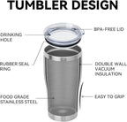 DOMICARE 20oz Tumbler with Lid Stainless Steel Tumblers Bulk, Double Wall Vacuum Insulated Coffee Travel Mug, Stainless Steel