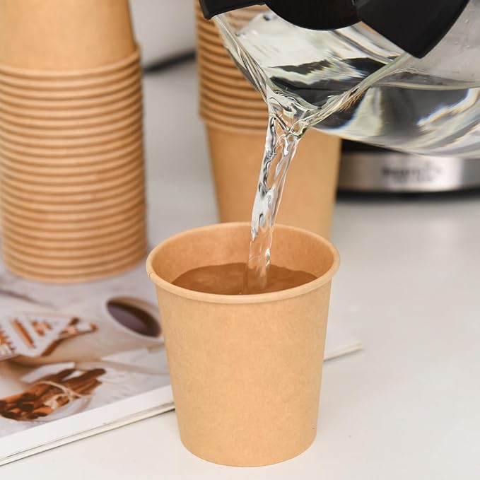 6 oz Kraft Paper Cups - 500 Pcs Disposable Paper Cups Hot Cold Beverage Drinking Cup for Coffee, Water, Tea, Juice, Espresso & Cortado