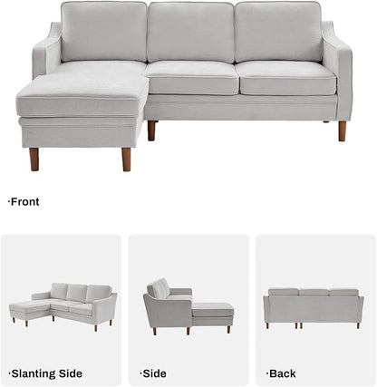 Kingfun 88" L-Shape Sofa, Chenille Sectional Couch, Mid Century Modern Couches - Image 4