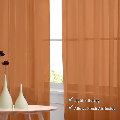 Orange Sheer Curtains 54 Inches Long 2 Panels - Image 3