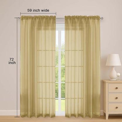 Gold Sheer Curtains 72 Inches Long 2 Panels Set, Transparent Voile Sheer Curtain - Image 2
