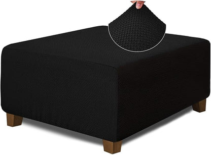 NeColorLife Square Ottoman Cover Jacquard Fabric Thick Stretchable Slipcover by NeColorLife