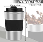 Vacuum-Insulated Stainless Steel Travel Coffee Mug, Leak-Proof Reusable Coffee Cup with Lid - Keep Hot & Cold Drinks for Hours, Durable Thermos Tumbler for Men & Women (3rd-Silver black, 17OZ)