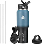 SENDESTAR 40oz Stainless Steel Water Bottle(Cold for 48 Hrs, Hot for 24 Hrs),Double Wall Vacuum Insulated Bottle with Straw Lid, Spout Lid and Flex Cap, Fit in Any Car Cup Holder，Cyanotic B