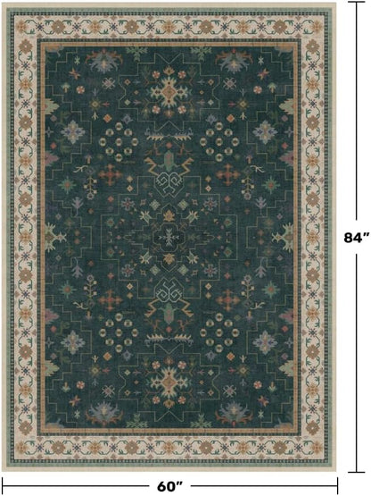 Dark Green Oushak 5x7 Living Room Rug - Image 2