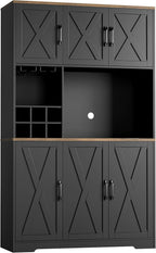 HOSTACK Kitchen Pantry Storage Cabinet, 71" Tall Food Pantry Cabinet with Microwave Stand, Farmhouse Kitchen Hutch, Coffee Bar Hutch with Wine Rack for Dining Room, Living Room, Black
