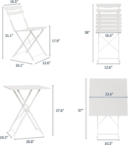 GarveeLife 3 Piece Patio Bistro Set, Folding Patio Bistro Table and Chairs Set - Image 8