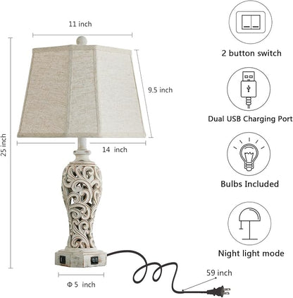 25'' Farmhouse Table Lamp for Living Room Bedroom, 2 USB Ports Vintage Rustic - Image 5