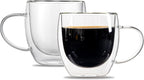 Restaurantware-Forma Professional 8.5 Ounce Glass Coffee Cups, 12 Insulated Coffee Cups With Handle - Dishwashable, Reusable, Clear Double Wall Beverage Tumblers, Freezable, For Hot Or Cold Beverages