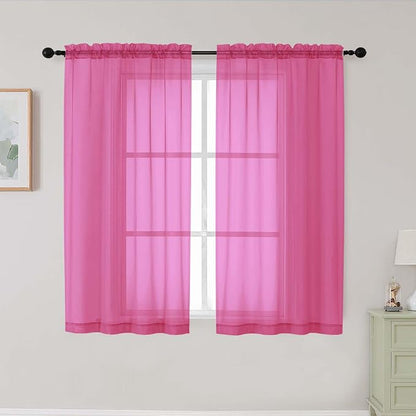 Hot Pink Sheer Curtains for Bedroom Living Room 45 Inch Length 2 Panels by WelvetBLK