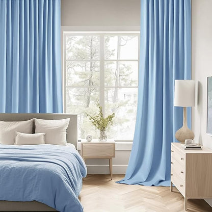 MIULEE Sky Blue Back Tab Blackout Curtains 52x90 Inch Long 2 Panels Set | Rod - Image 2