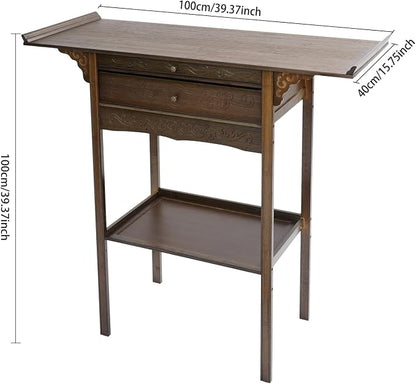 Bamboo MDF Altar Table with 2 Drawers and Storage Shelf, Retro Asian Design - Image 3