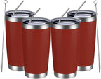 MEWAY 20oz Tumbler 4 Pack Double Wall Vacuum Insulated Travel Mug Bulk, Stainless Steel Tumblers with Lid and Straw, Powder Coated Coffee Cups for Cold & Hot Drinks (Red, Set of 4)