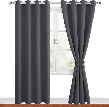 Blackout Curtains for Bedroom, 52 x 84 Inches Long, Dark Grey | Thermal by Hiasan