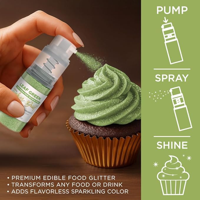 Bakell - Leaf Green Tinker Dust (4g, 1x Mini Spray Pump) Edible Glitter for Food, Desserts, and Beverages!