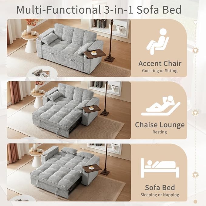 oaaktu Large Size Convertible Sleeper Sofa Bed, Polka dot Velvet Pull Out Futon - Image 4