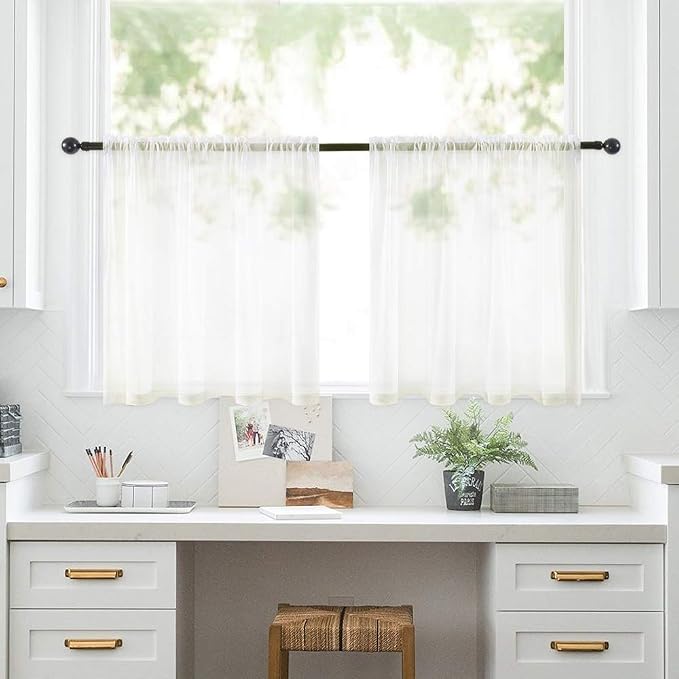 MIULEE 2 Panels Kitchen Tiers Half Window Sheer Curtains 29 X 24 Inch Ivory | - Image 6