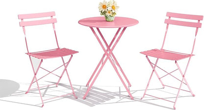 3-Piece Folding Bistro Set Outdoor Patio Furniture, Space-Saving Foldable by GarveeTech