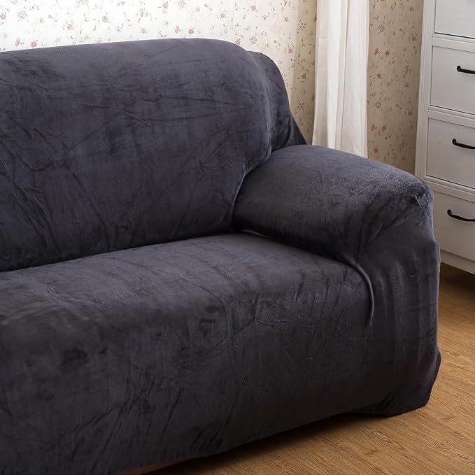 vctops 4 Seater Velvet Plush Stretch Sofa Slipcover 1-Piece Sofa Cover - Image 3