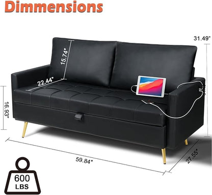LINLUX Black Leather 60" W Couch - Image 2