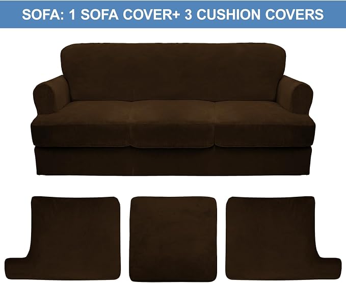 CUCRAF Cushion Sofa Cover 4 Piece Slipcovers, Soft Thick Velvet Couch Cover - Image 5