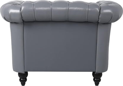 LEVNARY Leather Upholstered Armchair, Mid-Century Modern Single Sofa Chair - Image 5