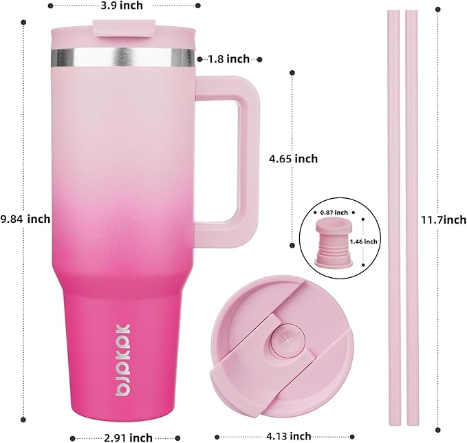 BJPKPK 40oz Stainless Steel Insulated Tumbler With Handle And Lid Straw Travel Coffee Mug Thermal Cup,Cherry Blossom