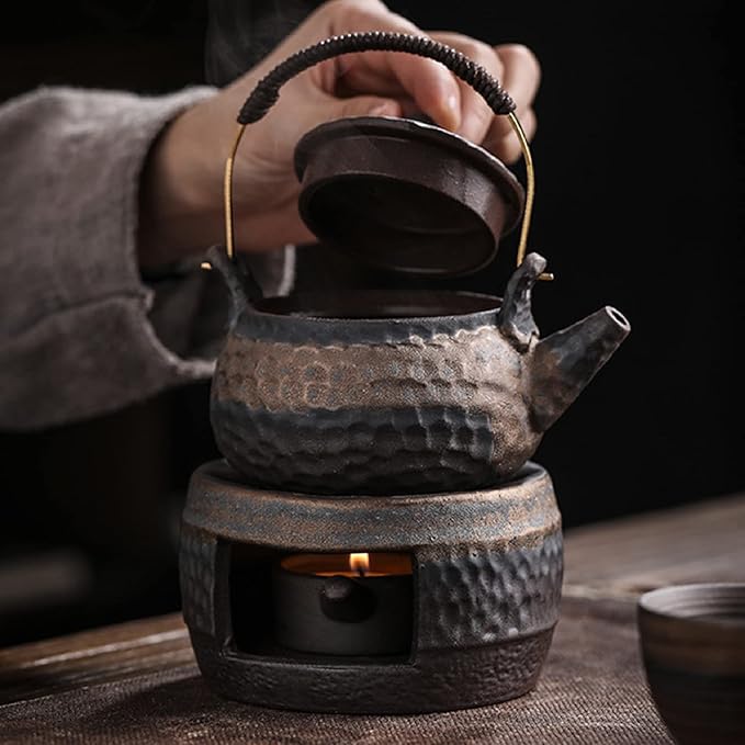 Teapot Warmer Matte Classic Retro Ceramic Universal Tea Warmer Stand Set with Candle Holder Japanese Style for Warming Tea, Coffee and Milk etc.