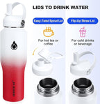 SENDESTAR 32oz Water Bottle Wide Mouth Stainless Steel Vacuum Insulated Double Wall with 2 Straw Lids Fit in Any Car Cup Holder TXIN-32-WR-1
