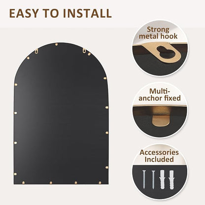 Antique Gold 24"x36" Arched Wall Mirror - Image 7