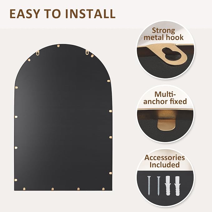 Antique Gold Arched Wall Mirror 20"x30", Ornate Beaded Metal Frame Bathroom - Image 4