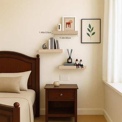 Floating Shelves, Oak Wooden Set of 3 Wall Mounted Bathroom Shelves Over Toilet - Image 2
