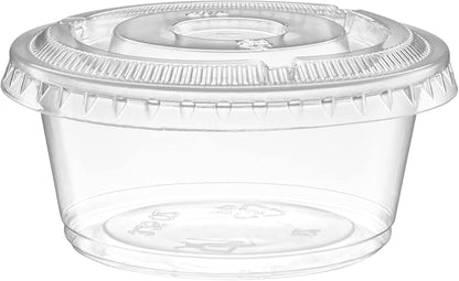 (3.25 oz - 100 Sets) Clear Diposable Plastic Portion Cups With Lids, Small Mini Containers For Portion Controll, Jello Shots, Meal Prep, Sauce Cups, Slime, Condiments, Medicine, Dressings,