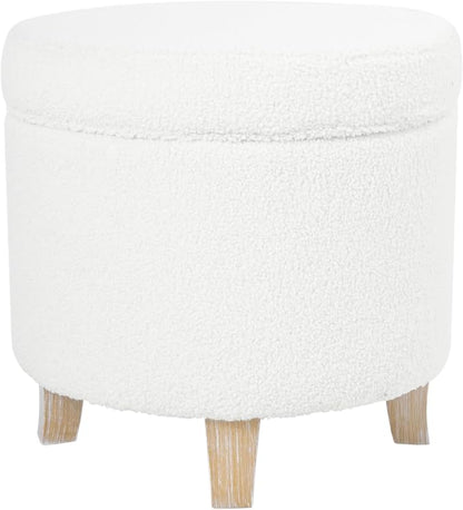 HomePop Round Transitional Faux Sheepskin Fabric Storage Ottoman|Homepop Home - Image 7
