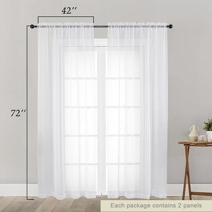 White Sheer Curtain for Bedroom Living Room 72 Inches Long 2 Panels Set - Image 2