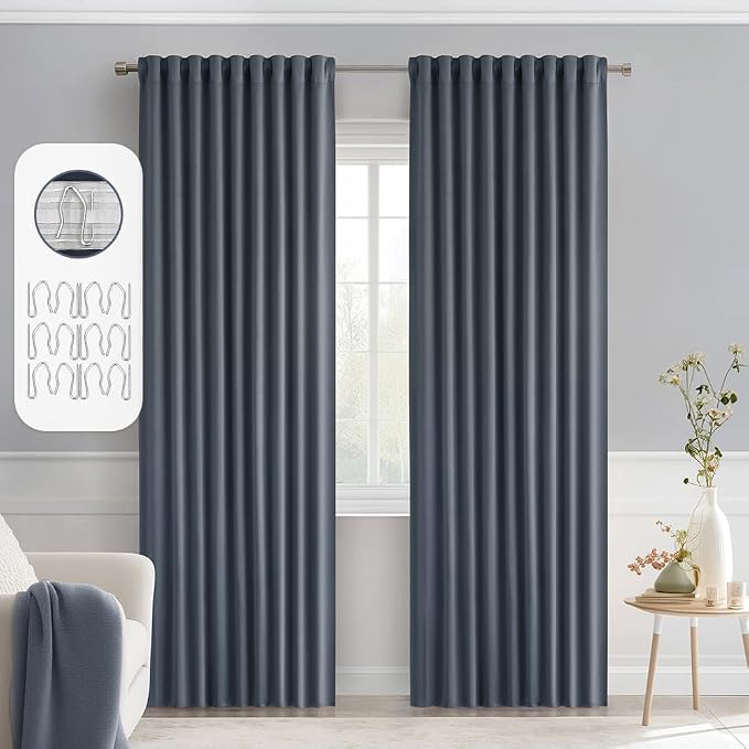MIULEE Stone Blue Back Tab Blackout Curtains 52x90 Inch Long 2 Panels Set | Rod by MIULEE
