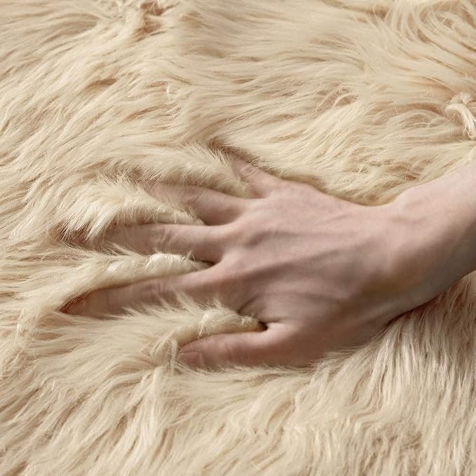 MIULEE Fluffy Area Rug 2x3 ft Faux Fur Sheepskin Rug Light Yellow | Luxury - Image 5