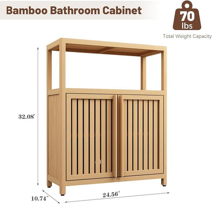 Bamboo Storage Cabinet Bathroom Floor Cabinet Side Storage Organizer Cabinet - Image 2